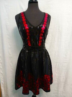 bebe Sequined Party Dress w Semi-Sheer Back